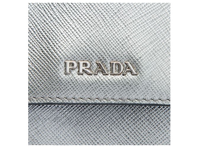 Portafoglio con tracolla in Saffiano argento Prada - vista 5