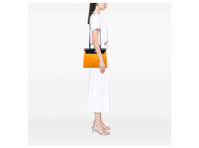 Hermès Yellow Toile Verso Herbag Zip 31 Giallo Senape - vista 5