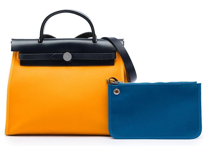 Hermès Yellow Toile Verso Herbag Zip 31 Giallo Senape - vista 6