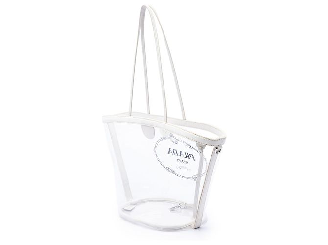 Tote Borsa shopper Prada in PVC bianco Canapa con logo - vista 2