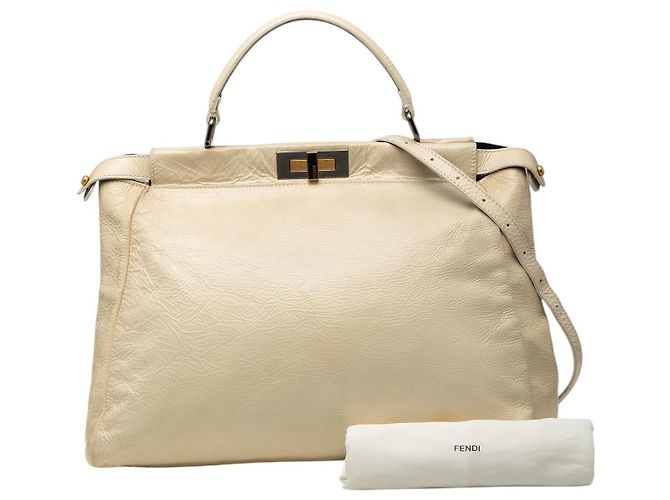 Borsa Fendi Brown Large Leather Peekaboo Iconic Marrone Beige - vista 10