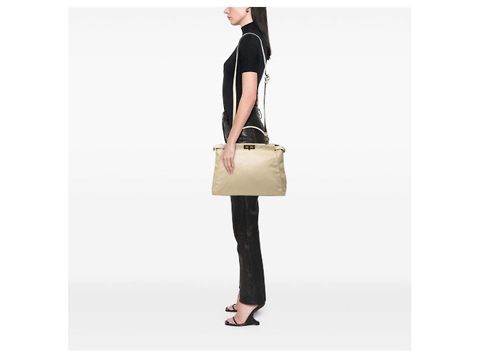 Borsa Fendi Brown Large Leather Peekaboo Iconic Marrone Beige - vista 9