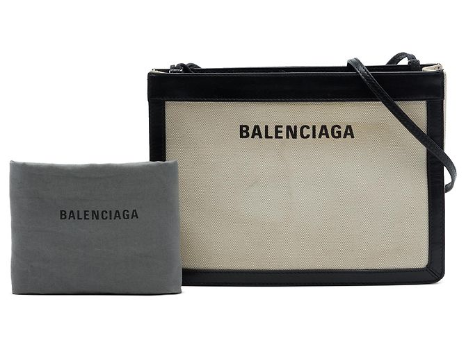 Pochette a tracolla Balenciaga in tela marrone e blu navy Beige - vista 7