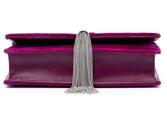 Saint Laurent Borsa a tracolla Kate in velluto viola piccolo con monogramma e nappa Porpora - vista 3