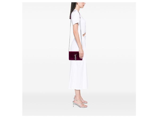 Saint Laurent Borsa a tracolla Kate in velluto viola piccolo con monogramma e nappa Porpora - vista 6