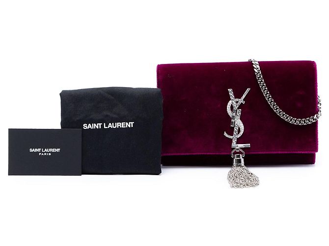 Saint Laurent Borsa a tracolla Kate in velluto viola piccolo con monogramma e nappa Porpora - vista 7