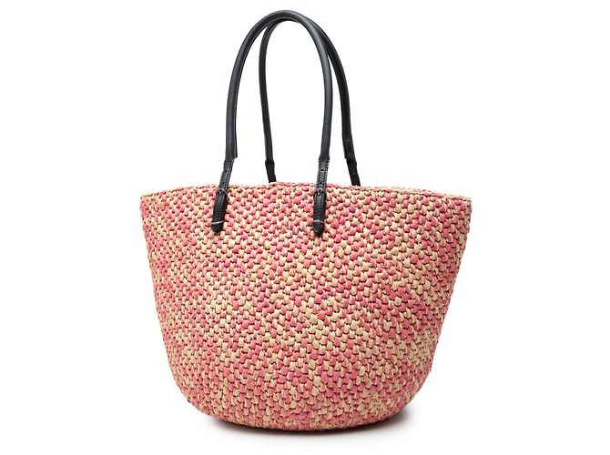 Borsa Balenciaga Pink Raffia Motocross Classic Panier Basket Rosa - vista 2