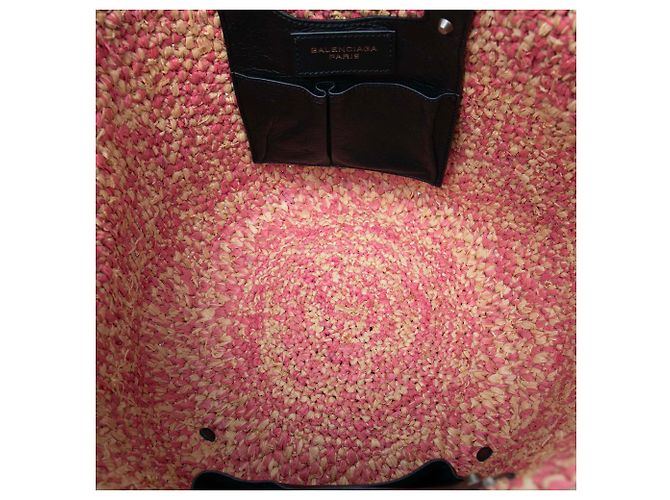 Borsa Balenciaga Pink Raffia Motocross Classic Panier Basket Rosa - vista 4