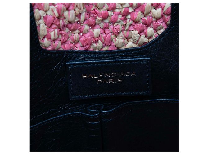 Borsa Balenciaga Pink Raffia Motocross Classic Panier Basket Rosa - vista 5