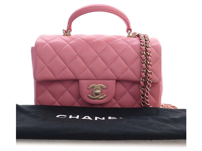 Chanel Pink Mini Rectangular Classic Lambskin Top Handle Flap - Ansicht 15