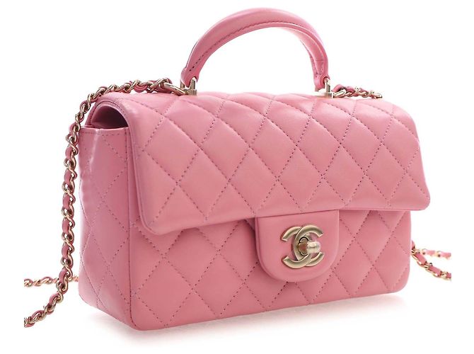 Chanel Pink Mini Rectangular Classic Lambskin Top Handle Flap - Ansicht 2