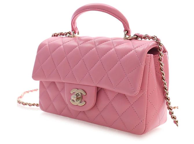 Chanel Pink Mini Rectangular Classic Lambskin Top Handle Flap - Ansicht 3