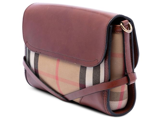 Borsa a tracolla Abbott in pelle marrone e tela House Check di Burberry - vista 2