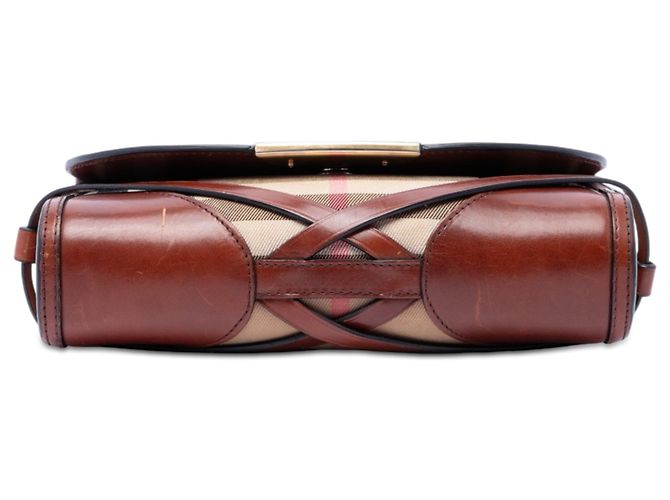 Borsa a tracolla Abbott in pelle marrone e tela House Check di Burberry - vista 3