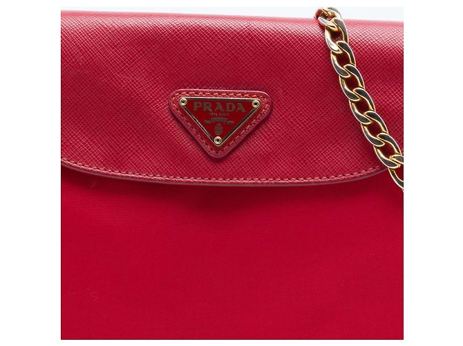Bolso bandolera Prada Red Saffiano Trimmed Tessuto Chain Roja - vista 6