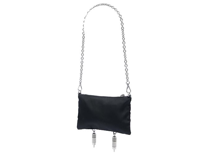 Borsa a Spalla Prada Black Tessuto Saffiano Robot Chain Nero - vista 2