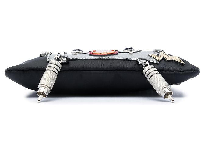 Borsa a Spalla Prada Black Tessuto Saffiano Robot Chain Nero - vista 3