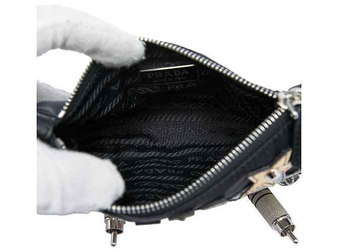 Borsa a Spalla Prada Black Tessuto Saffiano Robot Chain Nero - vista 4