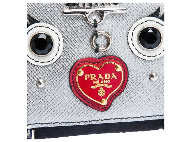 Borsa a Spalla Prada Black Tessuto Saffiano Robot Chain Nero - vista 5
