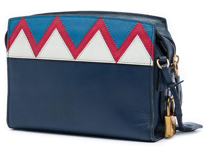 Prada Borsa a tracolla Esplanade in pelle di vitello City Calf Greca con finiture Saffiano blu media - vista 2