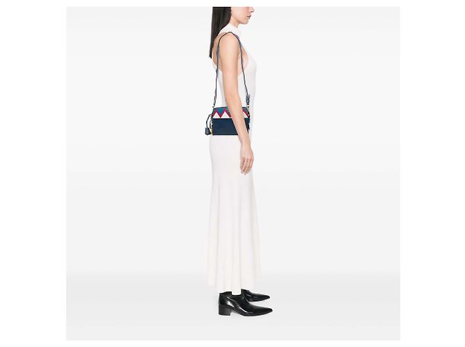 Prada Borsa a tracolla Esplanade in pelle di vitello City Calf Greca con finiture Saffiano blu media - vista 5