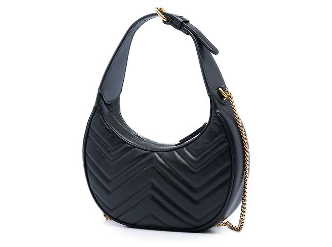 Bolsa Meia Lua Gucci Black Mini GG Marmont Matelasse em couro de bezerro - vista 2