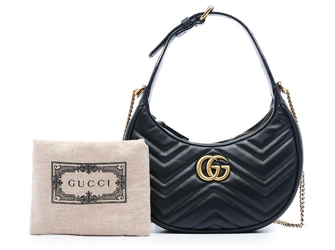 Bolsa Meia Lua Gucci Black Mini GG Marmont Matelasse em couro de bezerro - vista 7