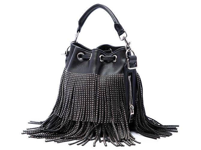 Borsa a secchiello Emmanuelle con borchie in pelle di vitello nera Small di Saint Laurent Nero - vista 2