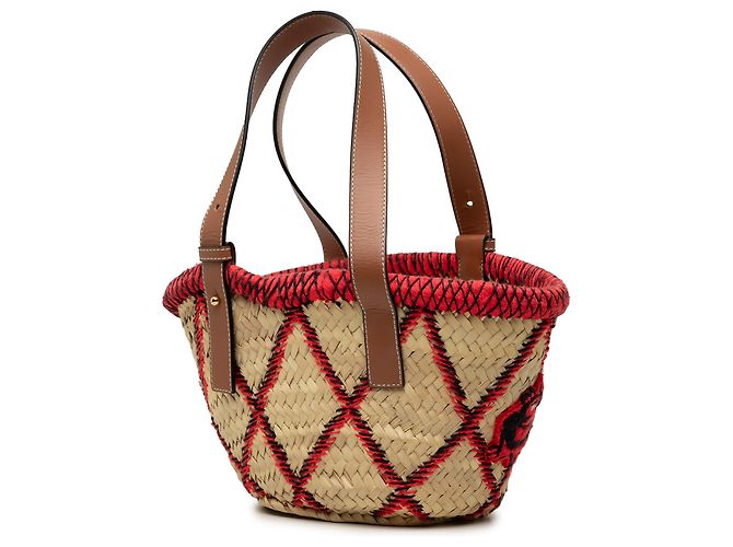 Borsa Tote in Raffia LOEWE Beige Small con Ricamo Animali e Anagramma - vista 2