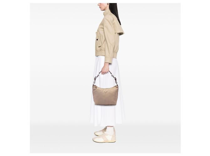 Borsa a tracolla Prada Brown Saffiano Trimmed Tessuto Marrone Marrone chiaro - vista 6