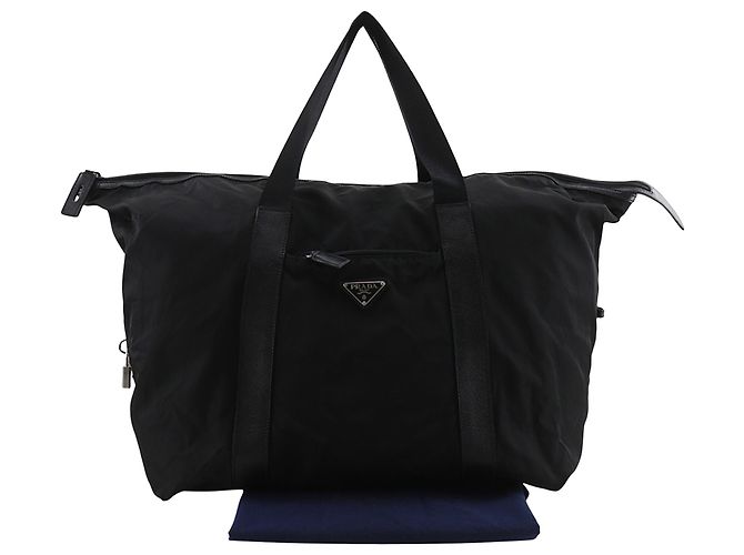 Prada Black Saffiano Trimmed Tessuto Reisetasche Schwarz - Ansicht 24