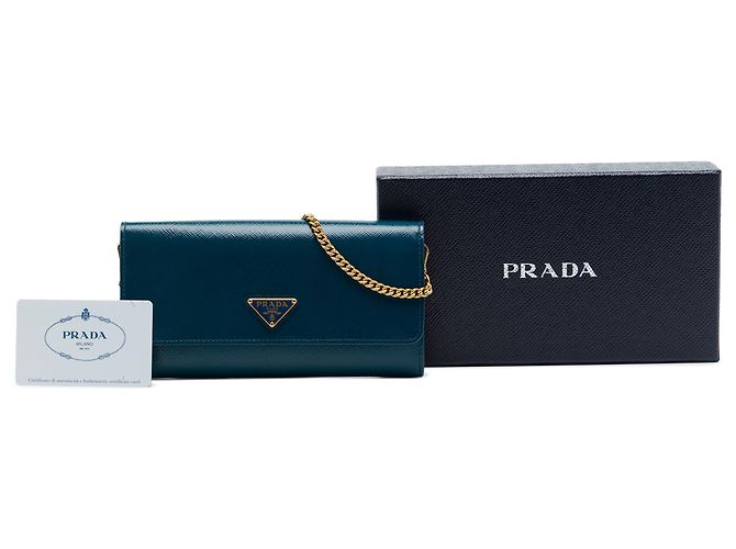 Portefeuille avec chaîne Prada Blue Saffiano Lux Bleu - vue 7