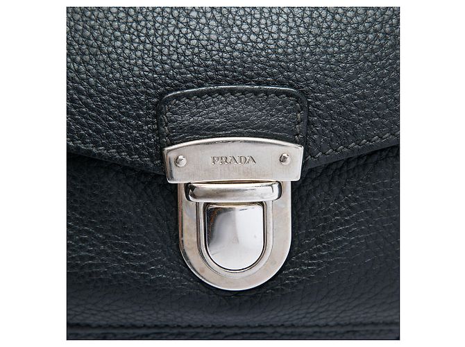 Borsa Boston Prada Nera in Vitello Daino con Tasca Anteriore Nero - vista 4
