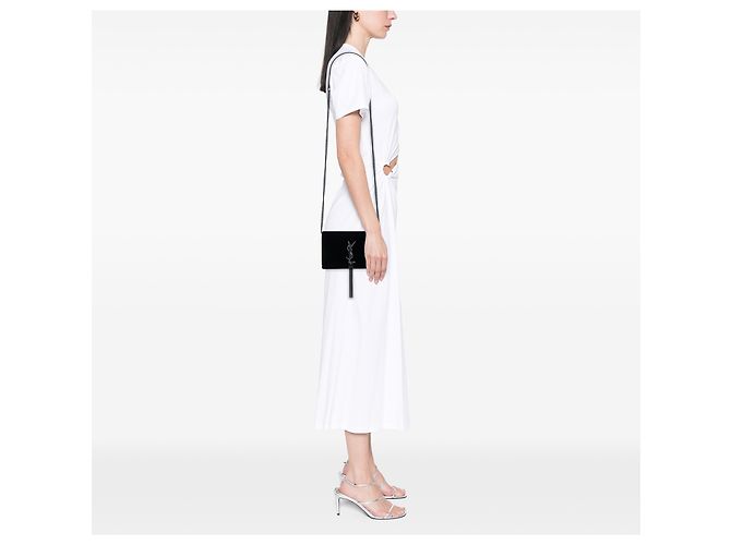 Portafoglio con catena Kate Monogram in velluto nero e cristalli Saint Laurent - vista 5