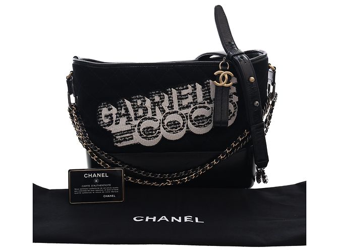 Chanel Black Medium Wool Coco Embroidered Gabrielle Hobo Nero - vista 16