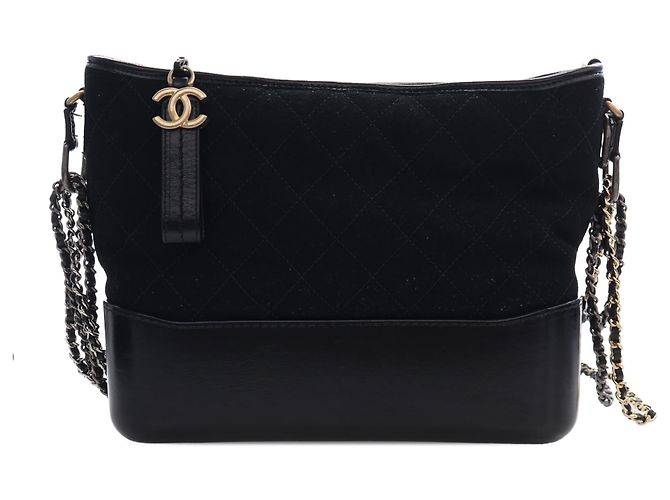 Chanel Black Medium Wool Coco Embroidered Gabrielle Hobo Nero - vista 2