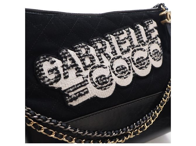 Chanel Black Medium Wool Coco Embroidered Gabrielle Hobo Nero - vista 6