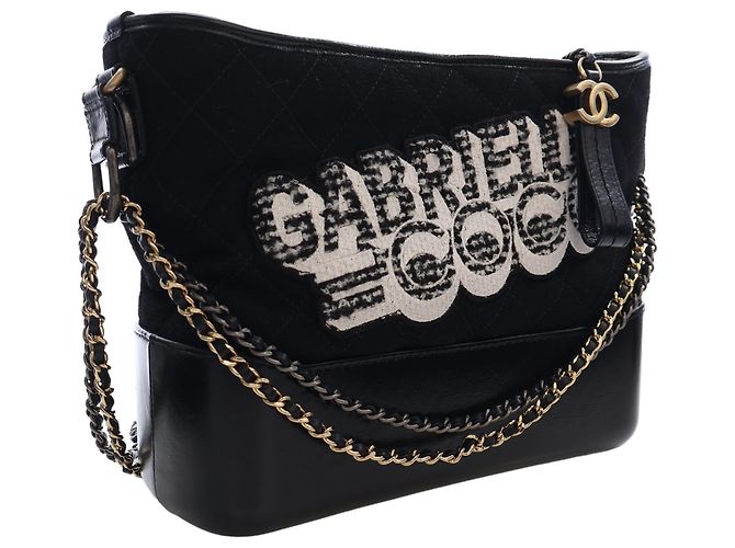 Chanel Black Medium Wool Coco Embroidered Gabrielle Hobo Nero - vista 8