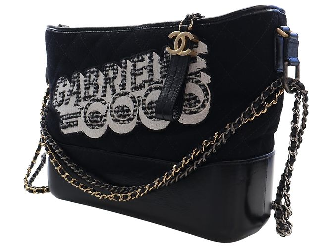 Chanel Black Medium Wool Coco Embroidered Gabrielle Hobo Nero - vista 9