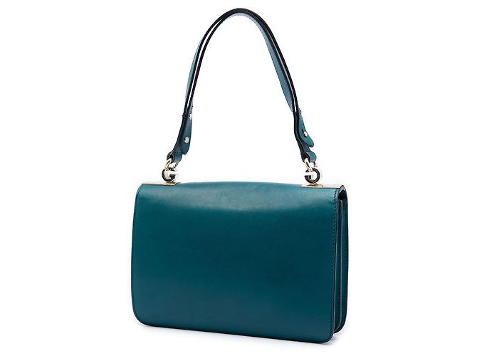 Borsa a tracolla Gucci 1973 Flap in pelle di vitello blu Medium - vista 2