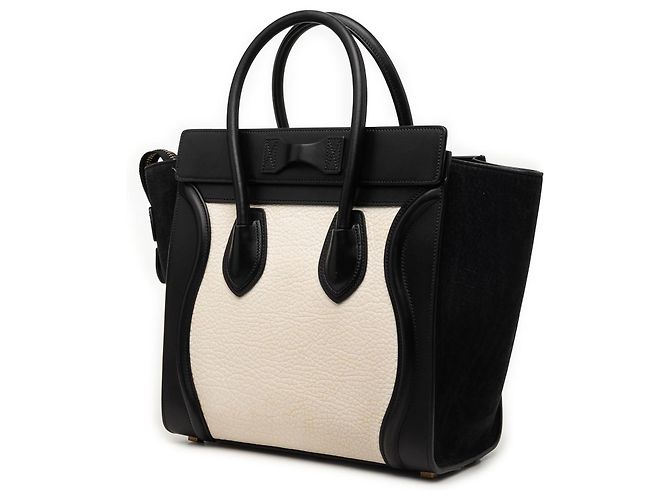 Céline Tote Luggage in nubuck bicolore micro e pelle di vitello granulata bianca Celine Bianco - vista 2