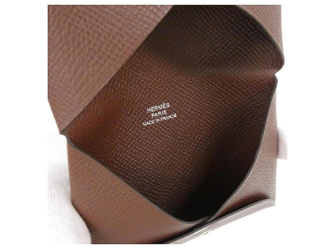Tarjetero Calvi en piel Epsom marrón Hermès Castaño - vista 3