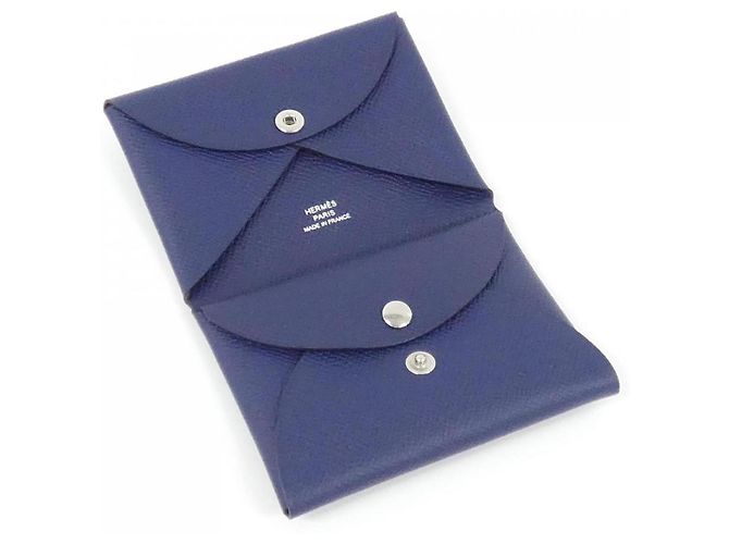 Hermès Hermes Calvi Duo Münzbeutel Blau Marineblau - Ansicht 2
