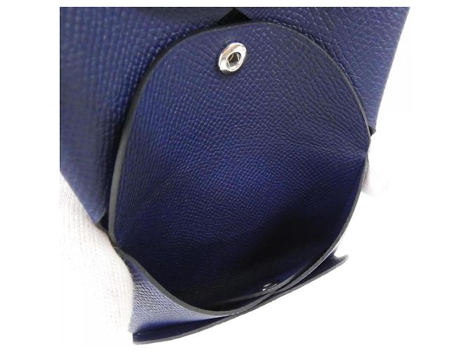 Hermès Hermes Calvi Duo Münzbeutel Blau Marineblau - Ansicht 3
