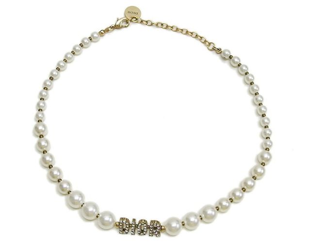 Collana in perle finte e strass Christian Dior Bianco - vista 2