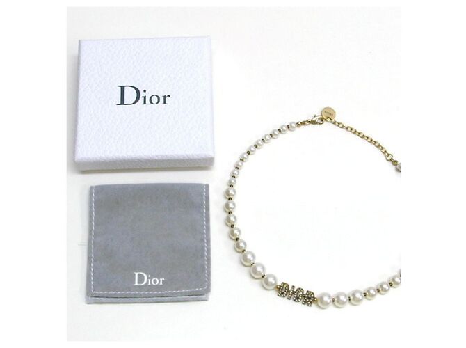 Collana in perle finte e strass Christian Dior Bianco - vista 3