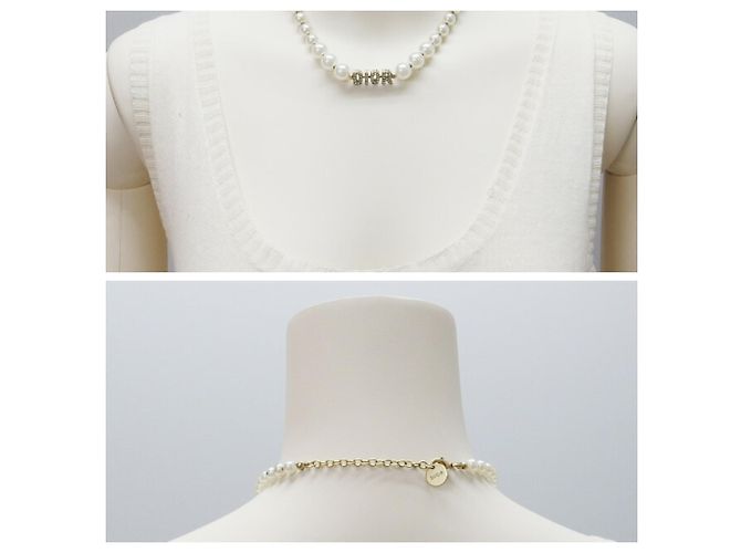 Collana in perle finte e strass Christian Dior Bianco - vista 4