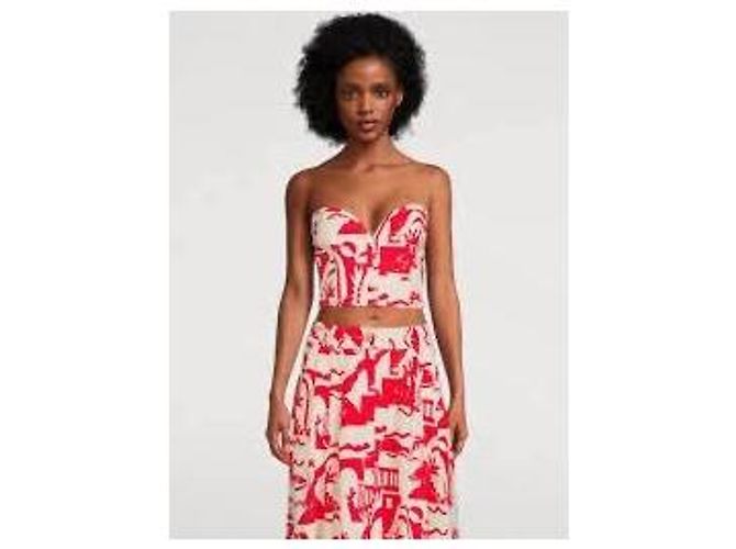 Mara Hoffman Top Palabra de Honor Estampado Rojo y Crema Roja Crudo - vista 6