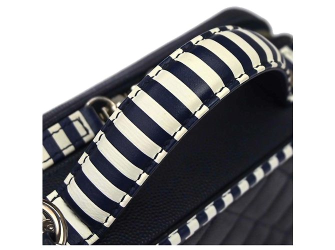 Chanel Filigree Vanity Case Quilted Caviar mit gestreiftem Leder Small Marineblau - Ansicht 6