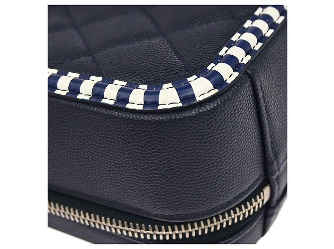 Chanel Filigree Vanity Case Quilted Caviar mit gestreiftem Leder Small Marineblau - Ansicht 7